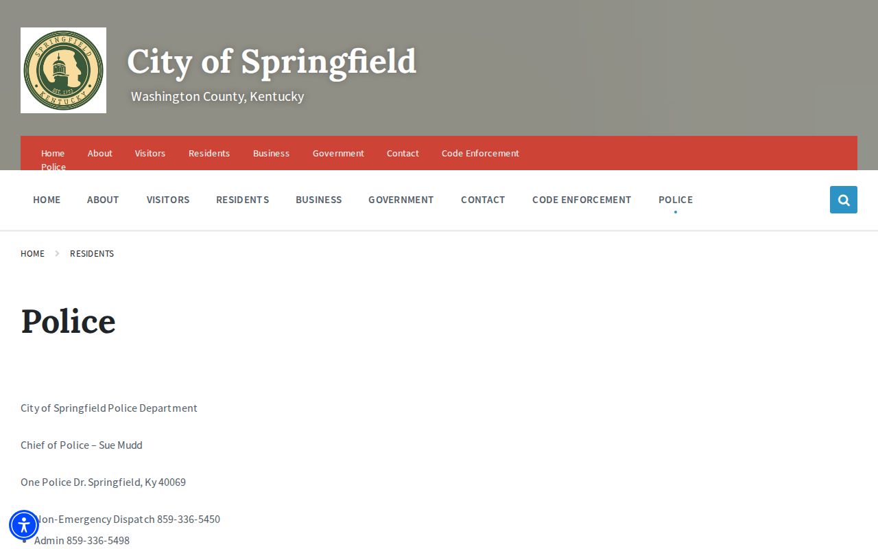 Springfield Police source for Washington County arrest records