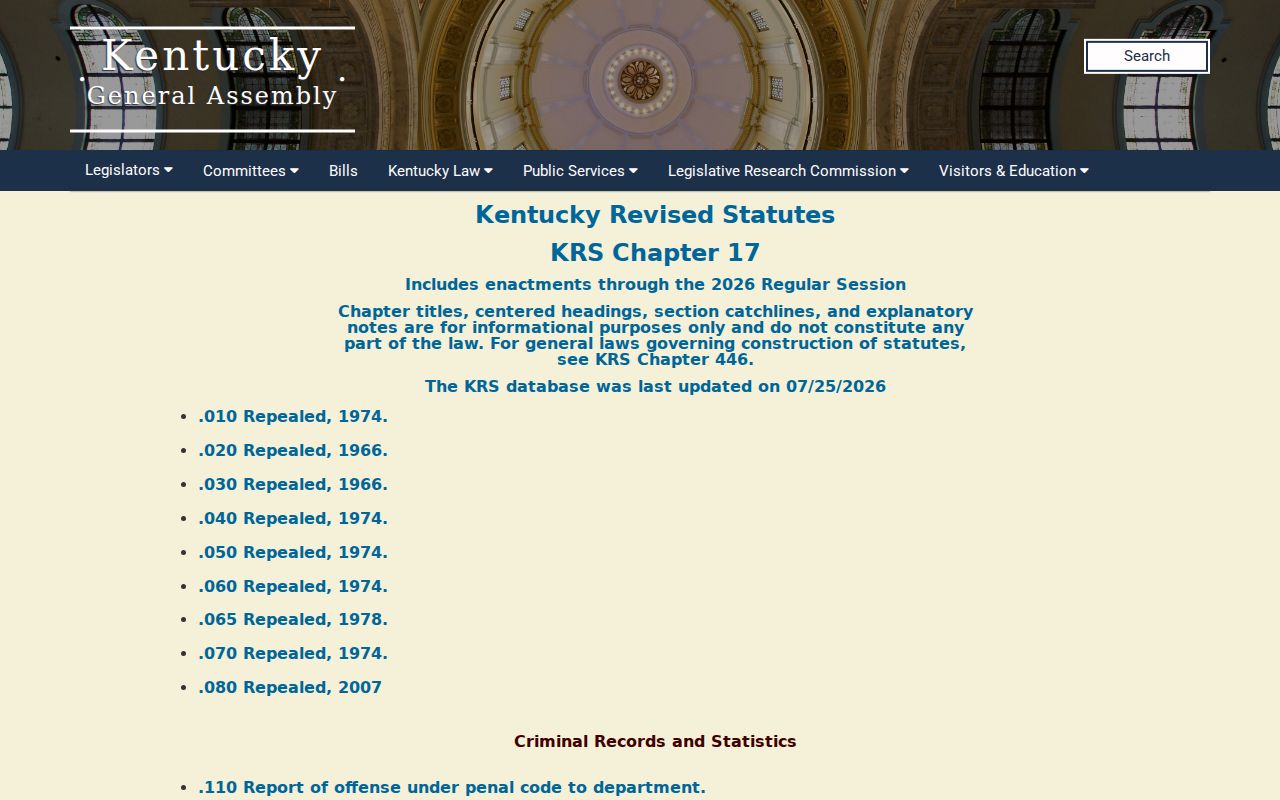 Washington County sex offender search source in Kentucky Revised Statutes Chapter 17