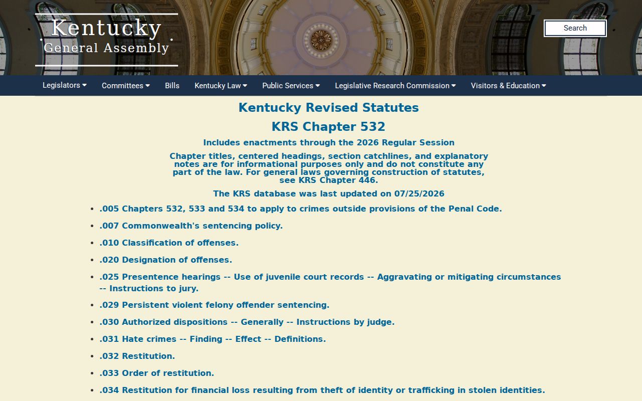 Washington County sex offender records and Kentucky Revised Statutes Chapter 532