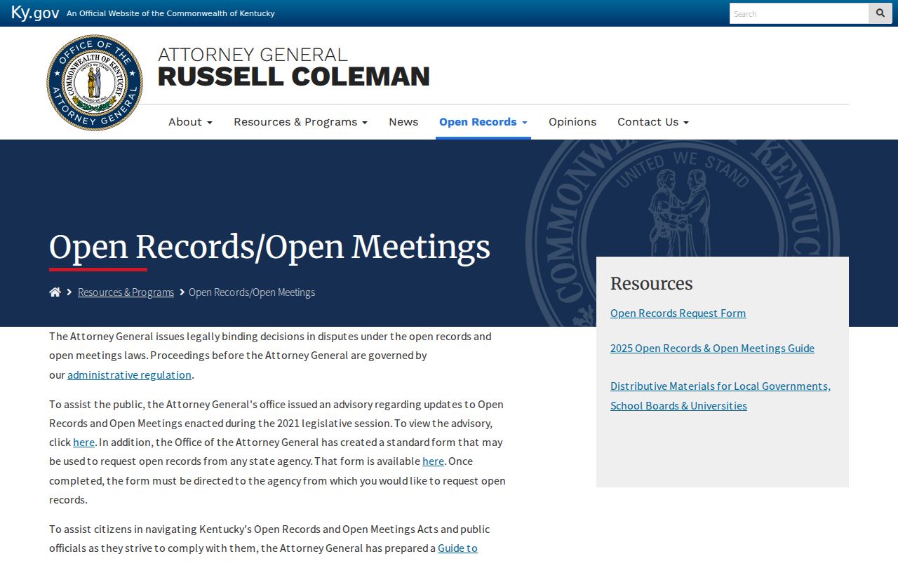 Washington County criminal records Kentucky open records guidance